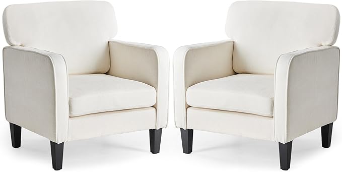 DUMOS Modern Accent Chairs for Living Room Set of 2, Corner Chairs for Adults, Reading Chair with Armrest and Backrest, Comfy Lounge Chairs for Bedroom, Waiting Room and Reception Room,Cream White