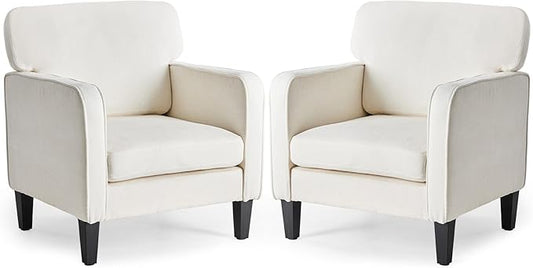 DUMOS Modern Accent Chairs for Living Room Set of 2, Corner Chairs for Adults, Reading Chair with Armrest and Backrest, Comfy Lounge Chairs for Bedroom, Waiting Room and Reception Room,Cream White