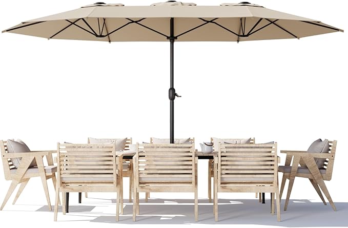 Sannwsg Outdoor Patio Umbrella,Table Umbrella with Push Button Tilt and Crank,Market Umbrella with 8 Sturdy Ribs,Yard Umbrella