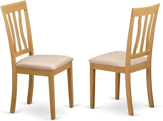 East West Furniture ANC-OAK-C Antique Dining Chairs - Linen Fabric Upholstered Wooden Chairs, Set of 2, Oak