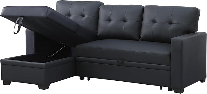Ball & Cast L-Shape Reversible Sectional Sleeper Sofa Bed 4 in 1 Pull Out Couch with Storage Chaise & Removable Back Cushions,Convertible Sleeper Corner Couch Pull-Out Sofa Bed for Living Room,Office