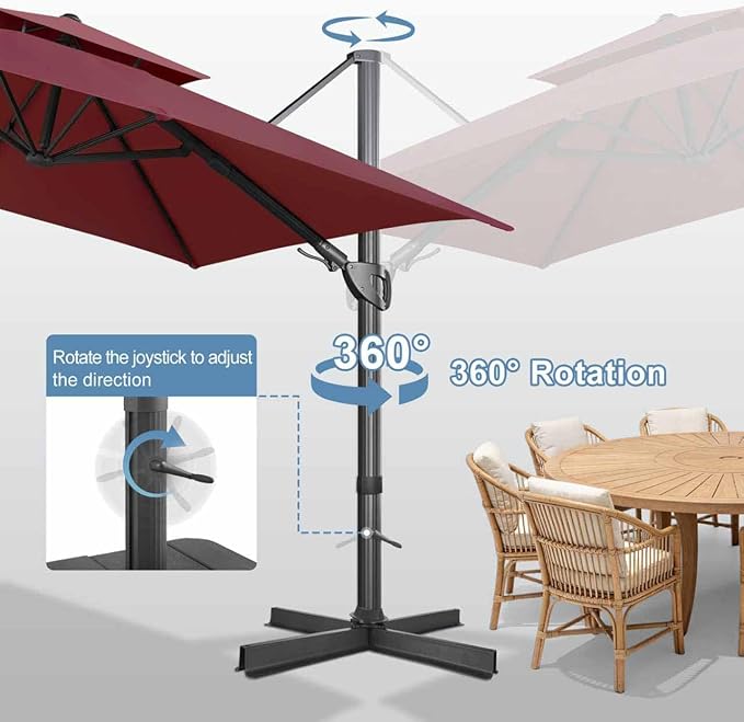 FLAME&SHADE 10x10 FT Cantilever Patio Umbrella - Aluminum Offset Umbrella with Tilt & 360-Degree Rotation, 3 Years Fade Resistance Fabric Large Patio Umbrella Outdoor for Deck Pool Garden - Burgundy
