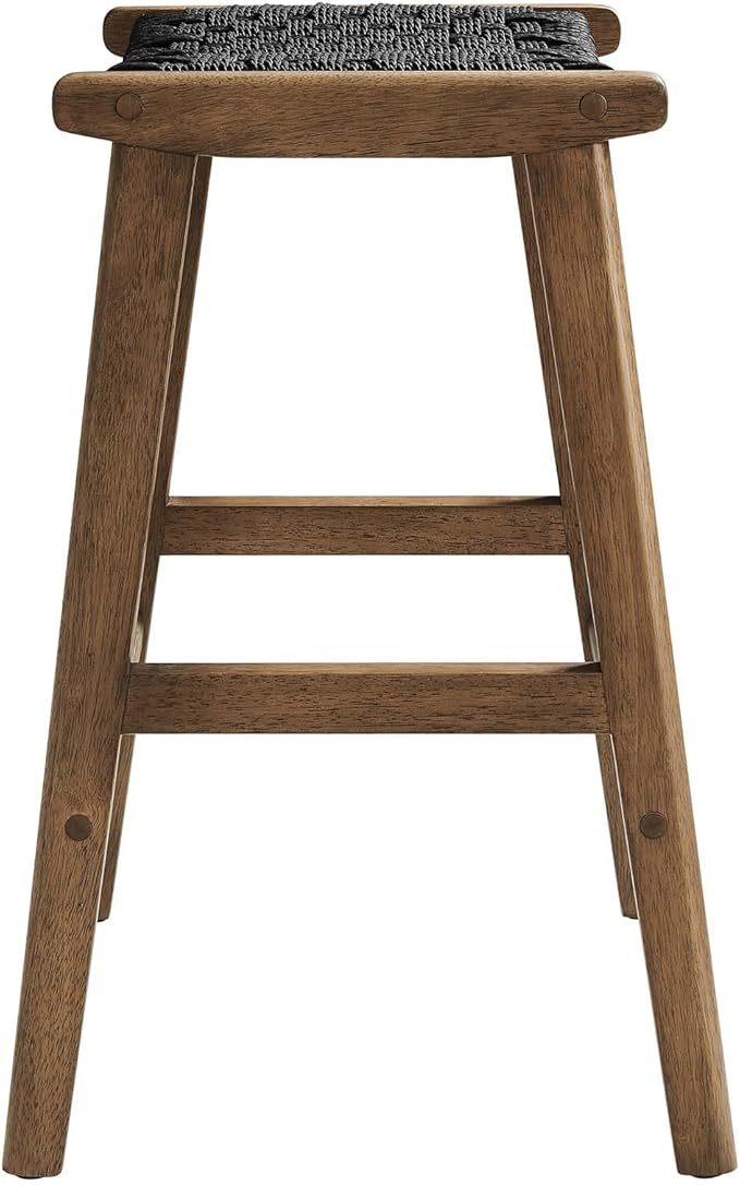 Modway Saoirse Woven Rope Wood Counter Stool - Set of 2 in Walnut Black