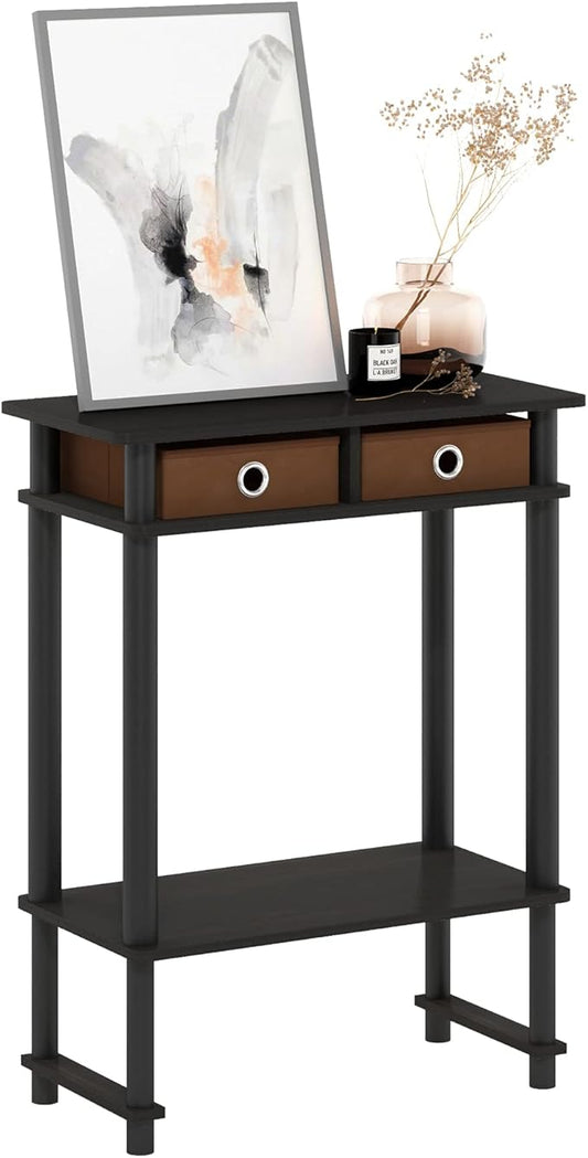 Furinno Turn-N-Tube Tall-Wide Hallway Console Table with Bin, Espresso/Brown