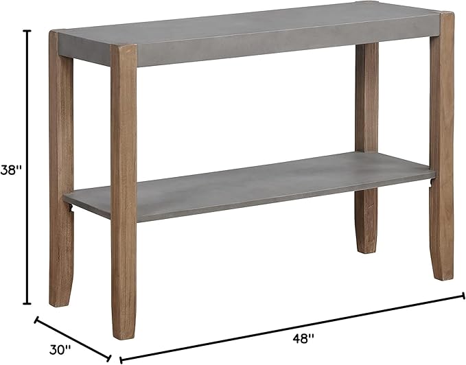 Alaterre Furniture Newport Kitchen Table Collection – Rustic Industrial 6-Piece Dining Set – Includes Kitchen Table with Faux Concrete Top, 4 Rush-Seat Stools & Side Buffet Console for Small Spaces