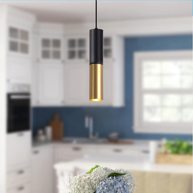 Modern Mini Pendant Light Set of 3, Metal Gold Black Pendant Ceiling Lamps Fixture with LED Bulb Hanging Light for Kitchen Island Living Room Bedroom Cafe Bar