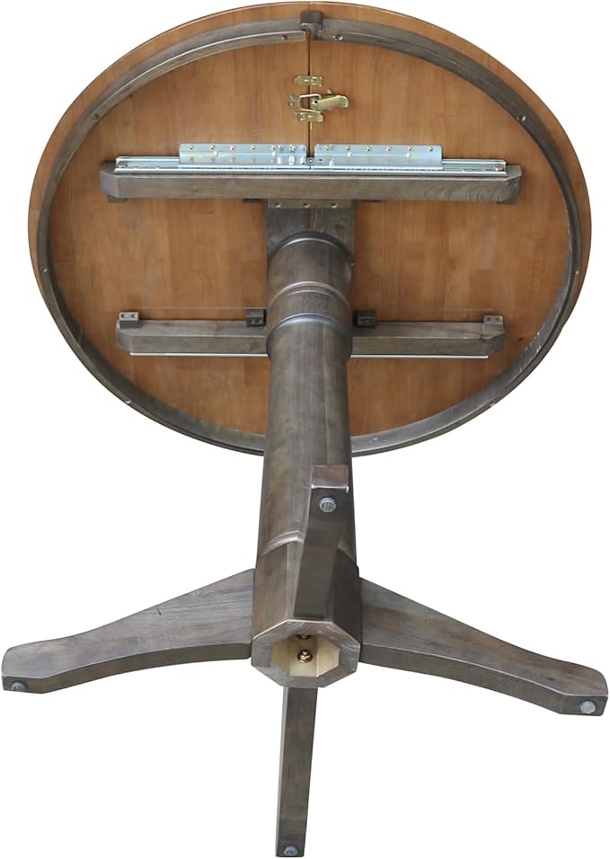 IC INTERNATIONAL CONCEPTS 36" Round Wood Counter Height Dining Table with 12" Leaf in Hickory/Washed Coal
