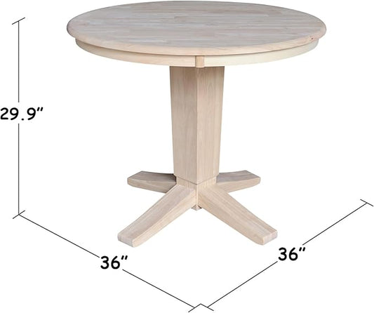 IC INTERNATIONAL CONCEPTS 36" Solid Wood Round Top Pedestal Dining Table in Unfinished