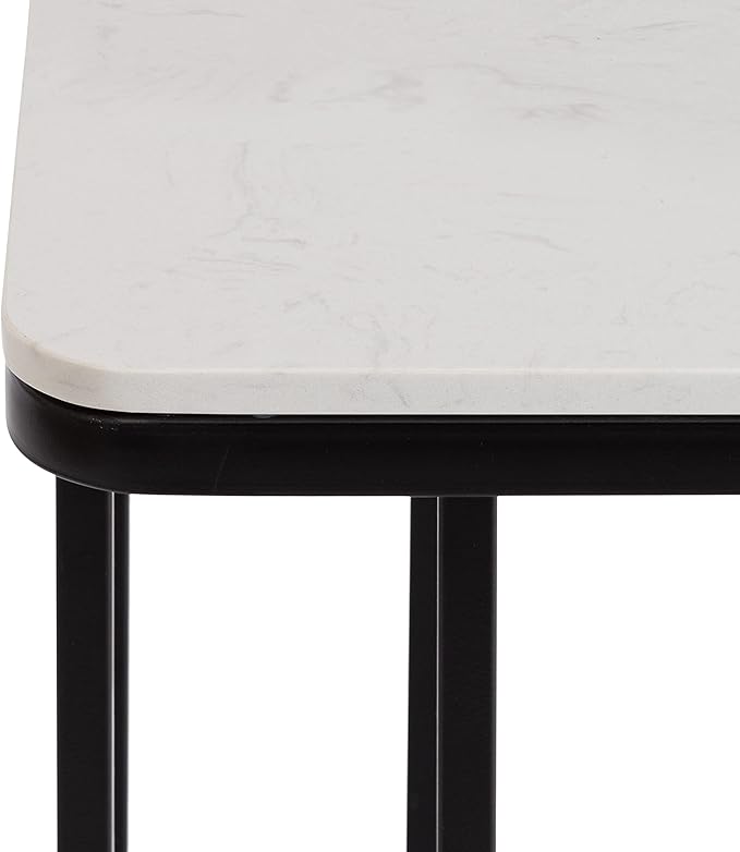 Kate and Laurel Credele Modern Marble C-Table End Table; 12 x 19 x 27; Black and White; Chic Contemporary TV Tray Table with Metal Legs and Cultured Marble Tabletop
