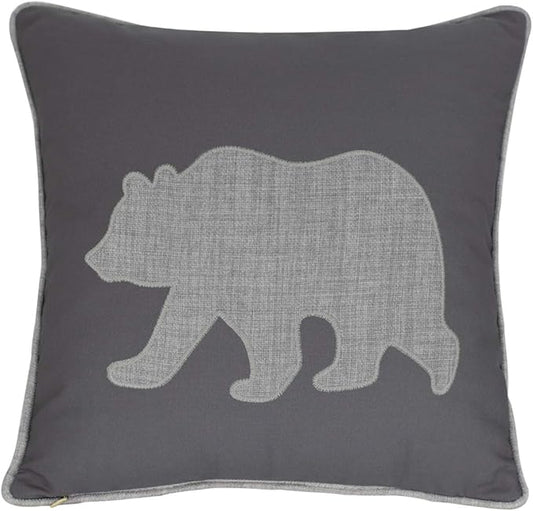 Bear Pillow Covers Decorative Cotton Linen Embroidered Cushions Covers 18x18 Inches (Grey)