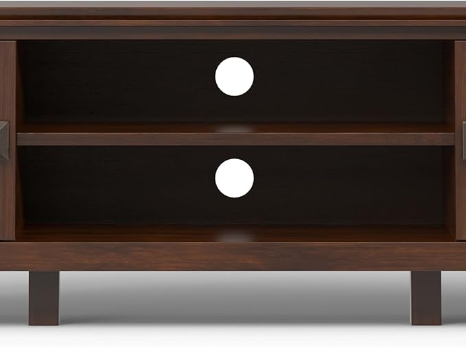 SIMPLIHOME Artisan TV Stand - 72 inch Wide Solid Wood Low Media Console in Russet Brown, Transitional Entertainment Center for Living Room for TVs up to 80 Inches with Shelves and Cable Management