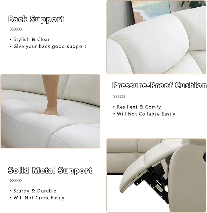 Living Room Furniture Set L-Shaped Sectional Sofa Fluff Fabric Recliner Adjustable Manual Sofa Set for Living Room, Office,Apartment,Rv Car（Off-White）