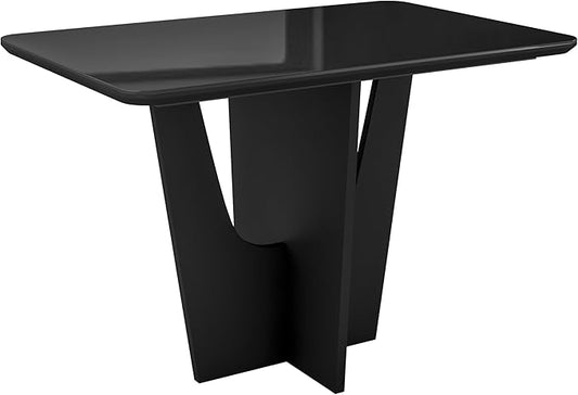 Modern Painted Glass Dining Table for 4 with Tempered Glass Top and Contemporary Wood Base, Elegant and Compact Italian-Style Design for Dining Rooms, Black