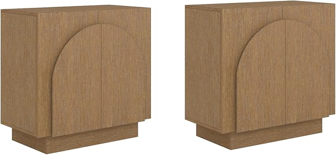 Nathan James Iris Mid-Century Modern Wood Accent Cabinet Sideboard Credenza TV Stand with Arched Cabinet Doors and Adjustable Shelves for Kitchen or Living Room, Set of 2