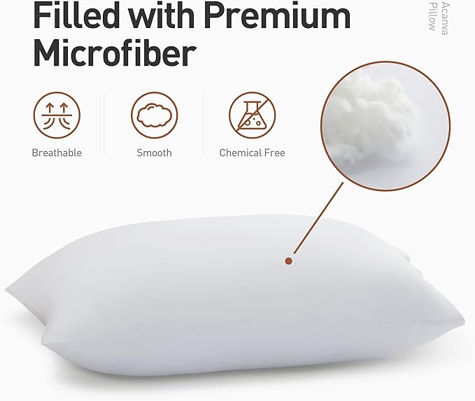 Acanva Bed Pillows for Sleeping, Hotel Collection Soft Inserts for Sleeping- with Super Soft Plush Fiber Fill, Breathable and Comfortable for Stomach Back Sleepers, King (Pack of 4), White