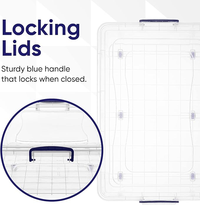 Superio Plastic Storage Bin with Lid, Box for Under Bed, Stackable Storage Container with Latch Closure (42 Quart- Under Bed)