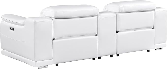 BlackJack Furniture Venice Top Grain Italian Leather Power Recline Loveseat Sofa - 93" Theater Seating Modern Couch for Living Room Apartment Lounge Home with Adjustable Headrests & USB Port, White