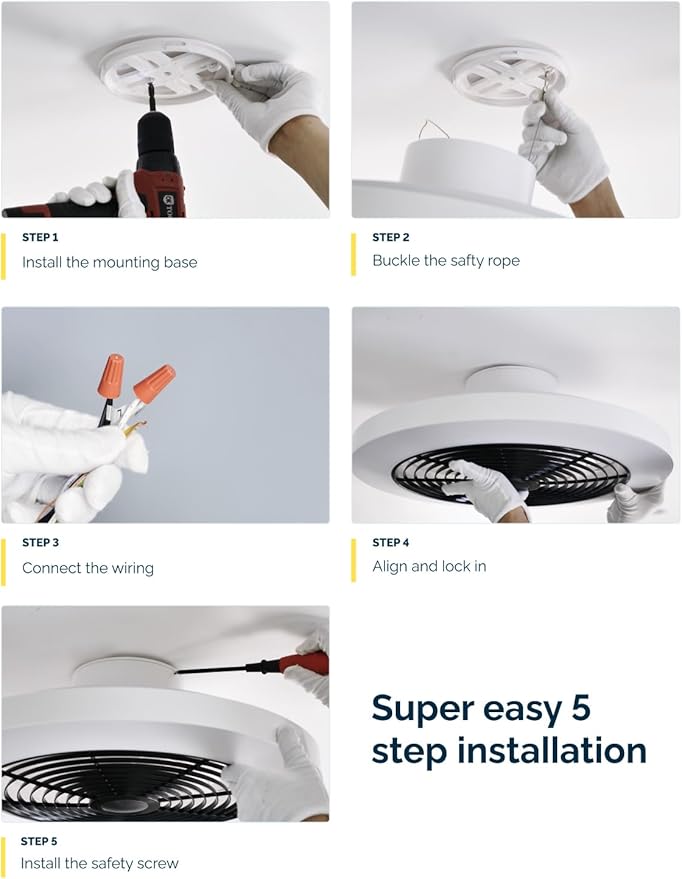 Orison Smart Bladeless Low Profile Ceiling Fan with LED-RGB Ambient Lighting Compatible with Alexa/Google Assistant/App Control, 6-Speed Color Change, Quiet Operation with Remote &App,19.7" (Black)