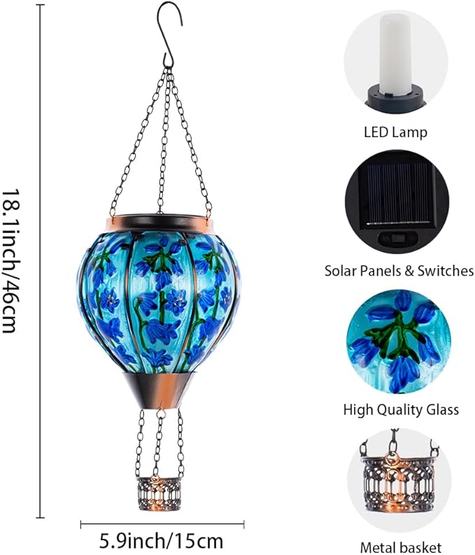 Starsoul Violet Hot Air Balloon Solar Lantern with Flickering Flame Light Solar Powered Hot Air Balloon Lamp Hanging Solar Light Waterproof for Patio Garden Yard Farmhouse Decor