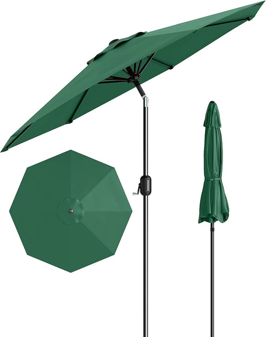 GarveeLife 9 ft Patio Umbrella, Outdoor Table Market Umbrella with Push Button Tilt and Crank, 8 Sturdy Ribs UV Protection Waterproof for Garden, Deck, Backyard, Pool (Dark Green)