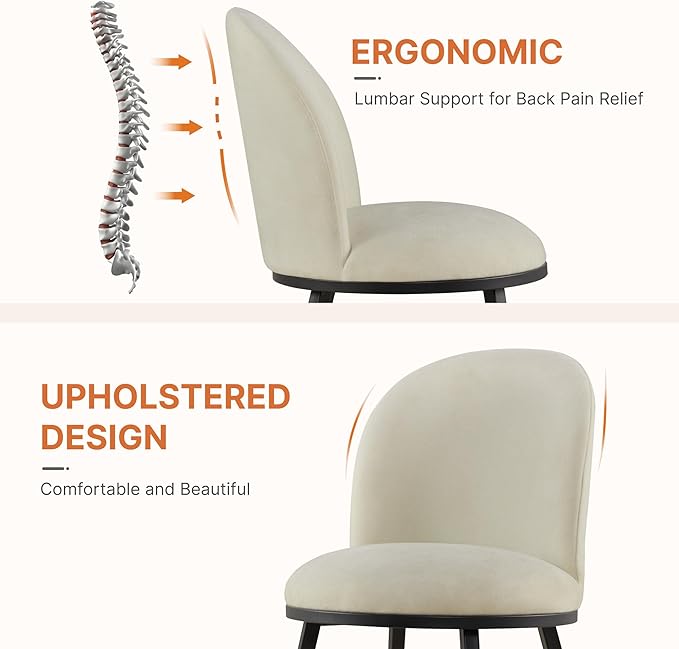 Dining Chairs Set of 6, Fabric Upholstered Dining Room Chairs with Ergonomic Backrest & Metal Legs, Modern Kitchen Side Chairs for Home, Restaurant, and Café, Coconut, 2 Boxs