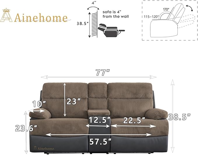 A Ainehome Power Recliner Loveseat with LED Light, Power Reclining Living Room Set, Reclining Sectional Sofa Couches with USB Port/Hidden Storage for Living Room/Office/RV