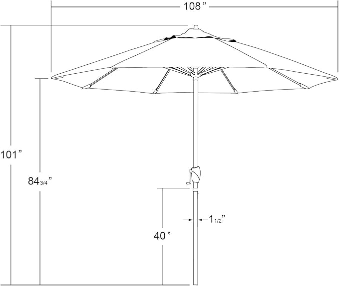 California Umbrella 12-Year Protection 9-Ft Outdoor Patio Umbrella, Sunbrella Fade-Resistant Acrylic Fabric, Auto Tilt and Crank, Heavy-Duty Aluminum Frame/Reinforced Ribs, Bronze Pole, Henna