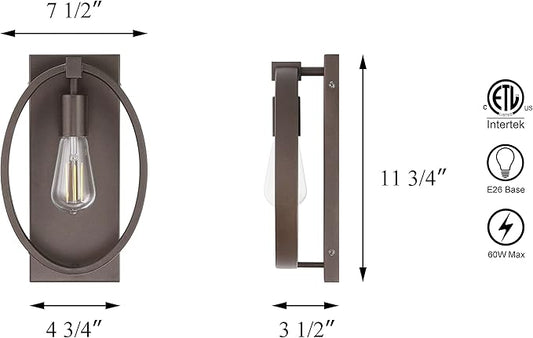 XiNBEi Lighting Sconces Wall Lighting, Farmhouse Bathroom Sconce Light with Oval Iron Frame Single Dark Bronze Wall Sconce for Hallway Bedroom Living Room XB-W1273-DB