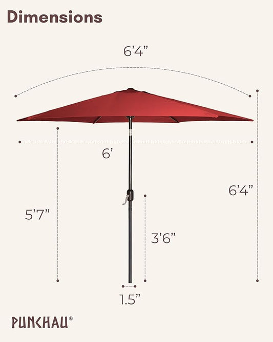 6 Ft Outdoor Patio Umbrella, Easy Open/Close Crank and Push Button Tilt Adjustment - Wine Red Burgundy Market Umbrellas