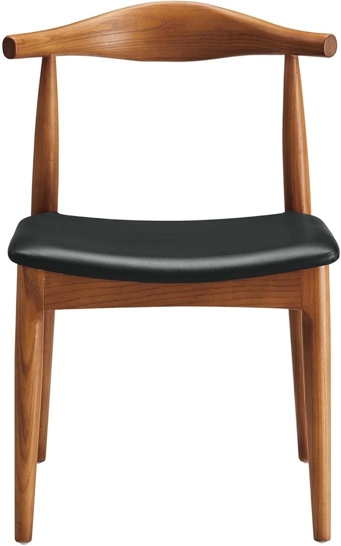 Modway Tracy Mid-Century Modern Wood and Faux Leather Upholstered Four Dining Chairs in Black