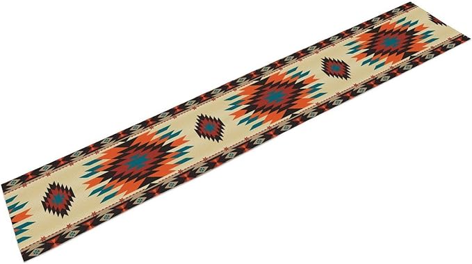 Aztec Southwest Retro Table Runner Vintage Geometry Triditional Ethnic Style Garden Farmhouse Dining Table Decoration for Living Room Kitchen 13x108in