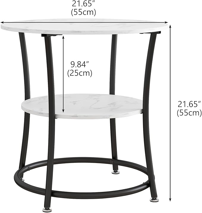 BOFENG Round Coffee Table,2-Tier Center Table with Storage Shelf for Living Room,White Coffee Tables with Sturdy Metal Frame,Sofa Table for Home Office, Easy Assembly