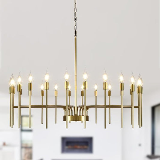 Gold Chandelier 24 Light Large Modern Farmhouse Chandeliers for Dining Room Light Fixture, 40" Round Candle Large Chandeliers for High Ceilings Living Room Foyer Entryway