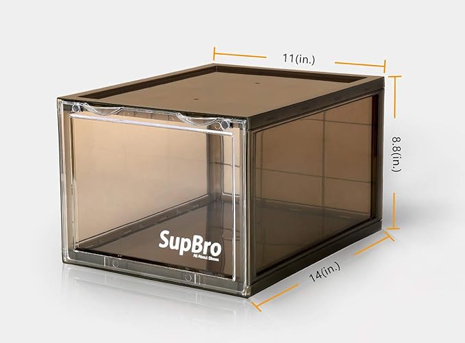 SupBro Collection Crate - Easy Access Storage Shoes Box -Plastic Foldable Stackable Sneaker Display Storage with Clear Front Door Organizer-8 Pack (Steel Flash)