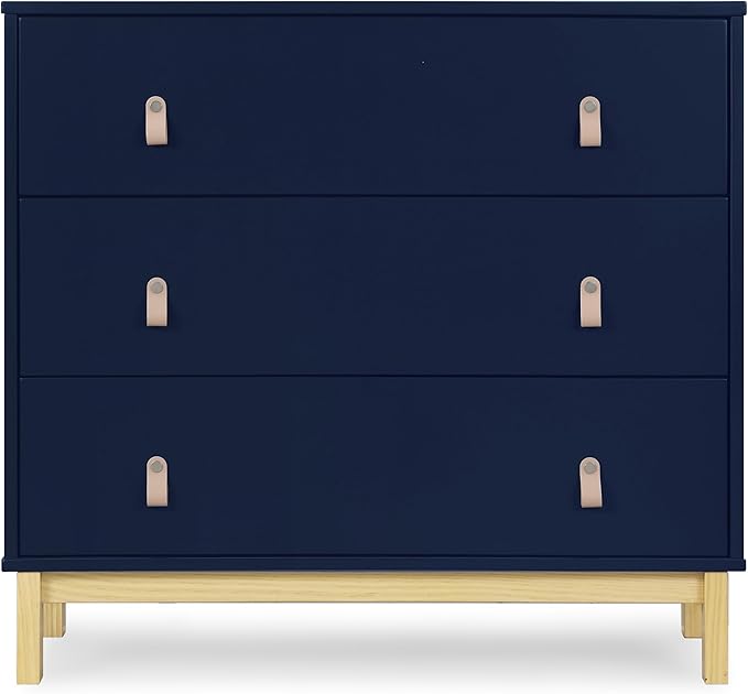 babyGap Legacy 3 Drawer Dresser with Leather Pulls and Interlocking Drawers by Delta Children, Navy/Natural