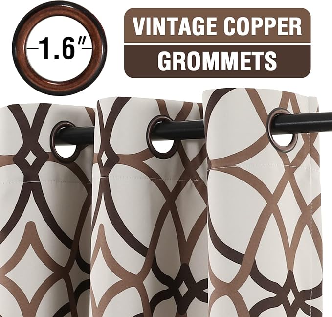 H.VERSAILTEX Blackout Curtains Printed Design 63 Inch Length 2 Panels Set Thermal Insulated Curtains for Bedroom Living Room Geometric Modern Grommet Window Drapes - Taupe and Brown