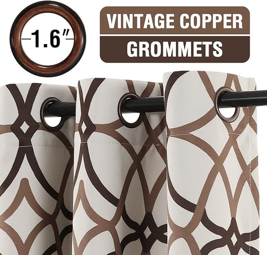 H.VERSAILTEX Blackout Curtains for Bedroom Printed Design 96 Inch Length 2 Panels Set Thermal Insulated Curtains for Living Room Geometric Modern Grommet Window Drapes, Taupe and Brown