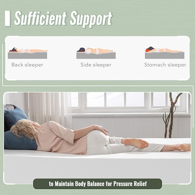 10 Inch Memory Foam Mattress Queen Mattress Wave Comfort Foam Mattress CertiPUR-US Certified,Removable Soft Cover, mattresses for Bed frame, Bunk Bed, Trundle, Daybed,White,Fiberglass Free