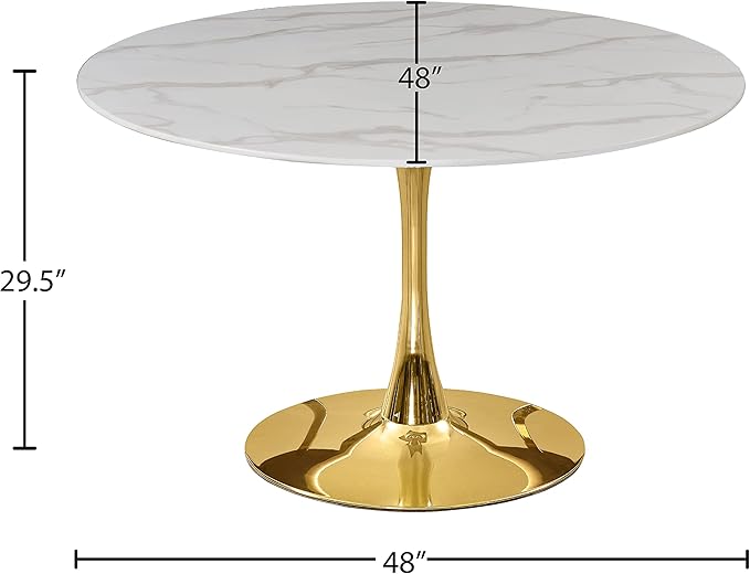 Meridian Furniture 975-T Holly Collection Modern | Contemporary Round Dining Table with Faux Marble Table Top and Rich Gold Base, 48" W x 48" D x 29.5" H