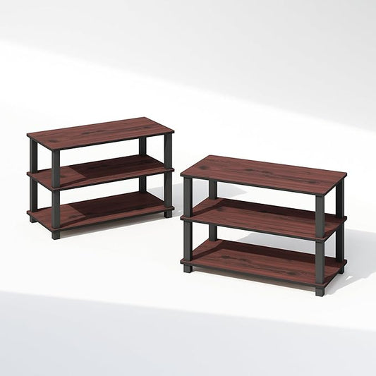 Furinno Turn-S-Tube Storage Shelves Set of 2, 3-Tier Stackable Standing Shelf, Open Corner Shelf, for Organization and Storage, Living Room, Garage, Home Office, Cherry Oak
