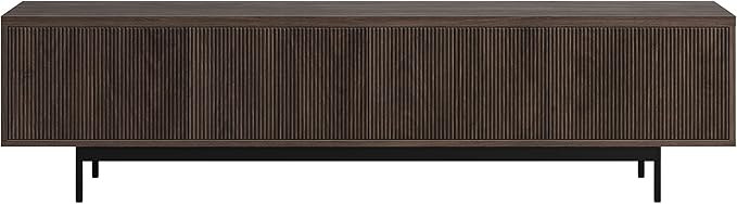 Henn&Hart Fluted TV Stand for TVs up to 85" with 2 Open-Concept Ribbed Storage Cabinets for Living Room, Family Room, or Office, Warm Brown