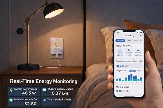 Compact Smart Plug, Works with Alexa & Google Assistant, Smart Life App & Voice Control, Energy Monitoring, Timer Scheduling, No Hub Required, App Remote Control, 2.4 GHz WiFi Outlet, 4-Pack