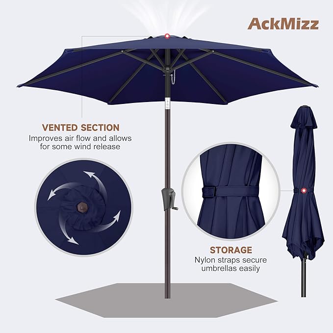 7.5ft Outdoor Patio Umbrella - Table Umbrella Waterprool UV Protection, Sombrillas de Patio with Push Button Tilt, Sun Umbrella for Pool, Porch, Garden, Deck, Backyard (Navy Blue)
