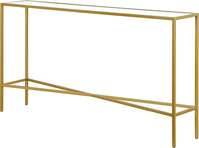 Henn&Hart 55" Glass Rectangular Console Table Entryway Table, Sofa Table for Entryway, Living Room, Couch, Hallway, or Office, Gold