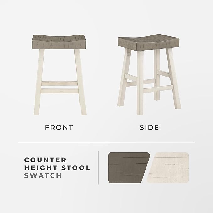 Lexicon Counter Height Stools Set of 2 - Solid Wood Counter Stools with Footrest, Armless Kitchen Chairs for Island, Living Room, Breakfast Nook, Sturdy, Transitional 25" Tall - White/Coffee