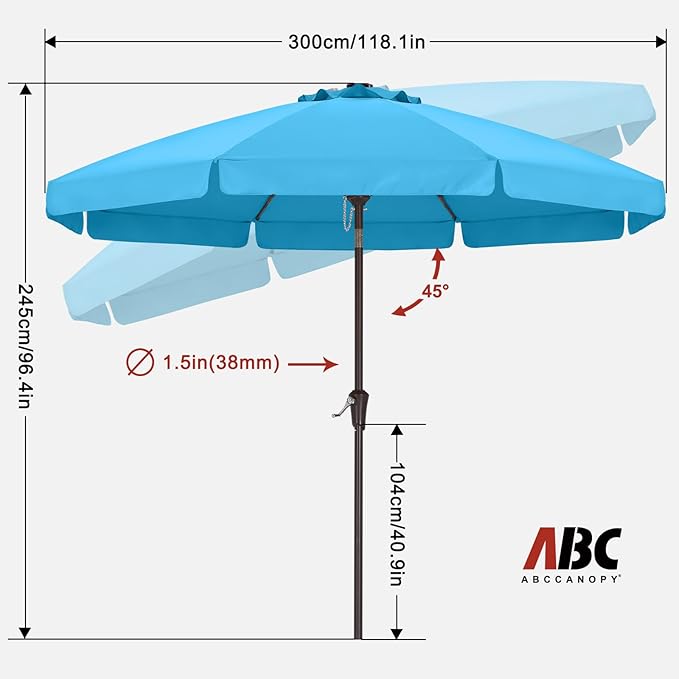ABCCANOPY 10ft Scalloped Patio Umbrella, Outdoor Table Umbrella with Tilt and Crank, Fiberglass Ribs Deck Umbrella for Patio, Pool, Garden, Picnic (Turquoise)