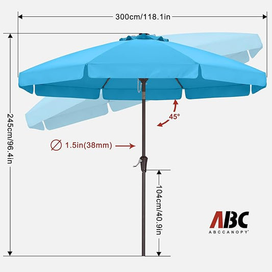 ABCCANOPY 10ft Scalloped Patio Umbrella, Outdoor Table Umbrella with Tilt and Crank, Fiberglass Ribs Deck Umbrella for Patio, Pool, Garden, Picnic (Turquoise)