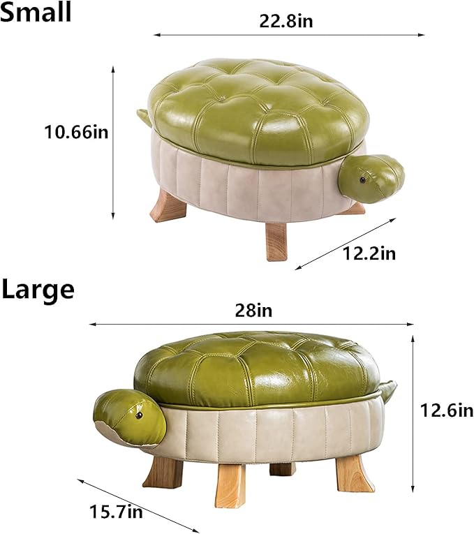 Animal Ottoman Footstool, Turtle Sofa Stool, PU Leather Upholstered Wood Ottoman Foot Stool (Color : Light Brown-S)