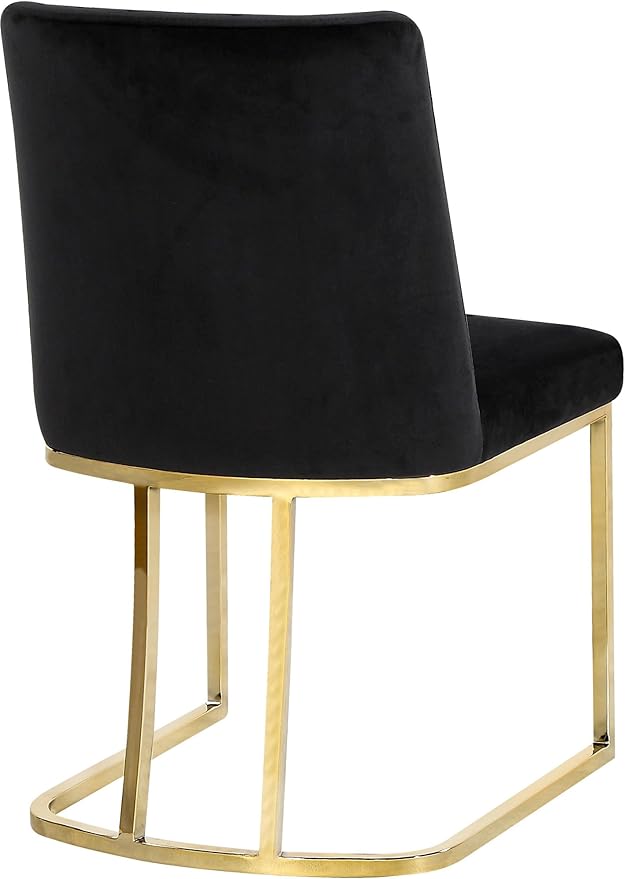 Meridian Furniture Heidi Collection Modern | Contemporary Velvet Upholstered Dining Chair with Polished Gold Metal Frame, Set of 2, 19" W x 23" D x 32" H, Black