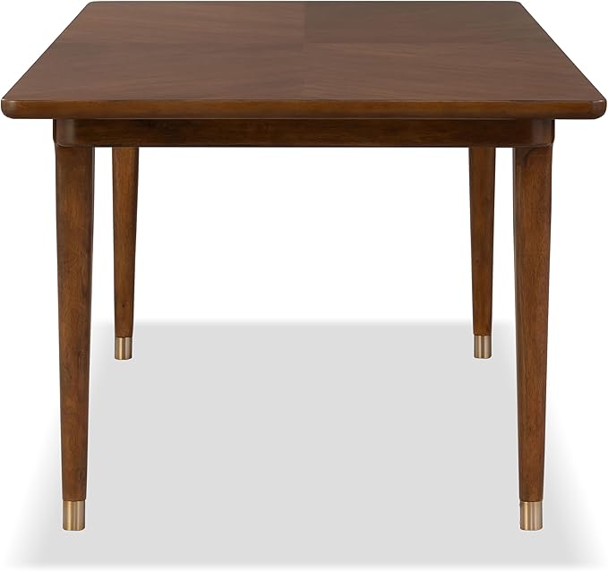 Furniture of America Forma Mid-Century Modern 82-inch Wood Rectangle Dining Table with Soft Round Edge Top and Gold-Capped Legs, Easy Assembly for Home, Kitchen and Living Room, Walnut